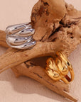 Ring mit Wassertropfen- und Wellendesign aus Edelstahl, 18K Vergoldet