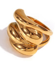 Ring mit Wassertropfen- und Wellendesign aus Edelstahl, 18K Vergoldet